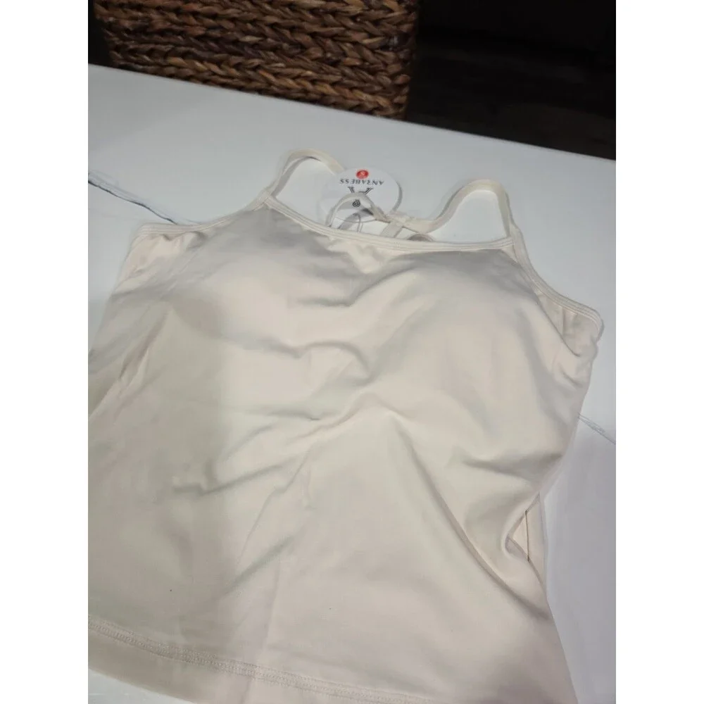 CREAM Women Workout Set Built in Bra 2Pc Outfit Tank Top Tummy Control Short B23